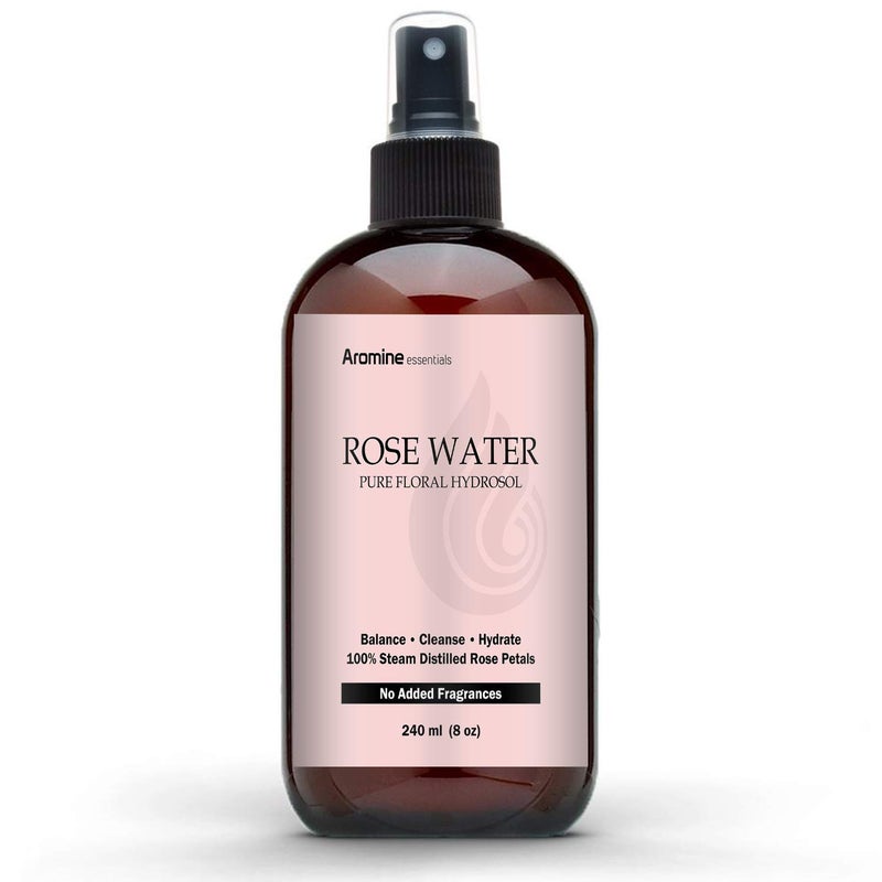 Aromine Rose Floral Water Hydrosol, 8oz (240ml) - Image 1